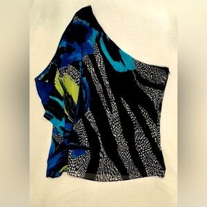 Cache multi blue & animal print one shoulder top - sz M